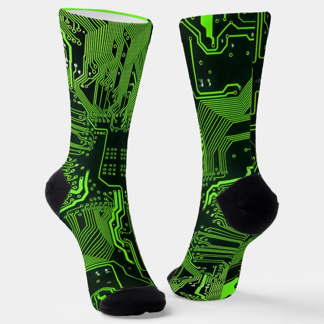 Geek Out Nerd PCB Green Electronic Circuit Board  Socks (Angled)