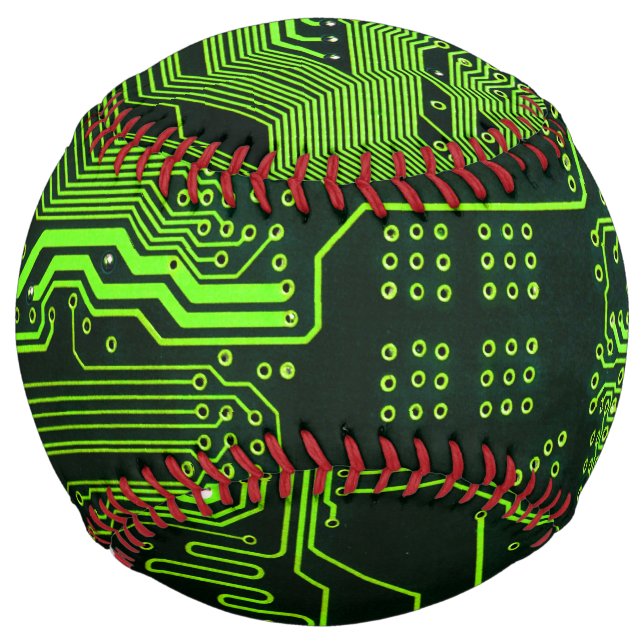 Geek Out Nerd PCB Green Electronic Circuit Board  Softball (Front)