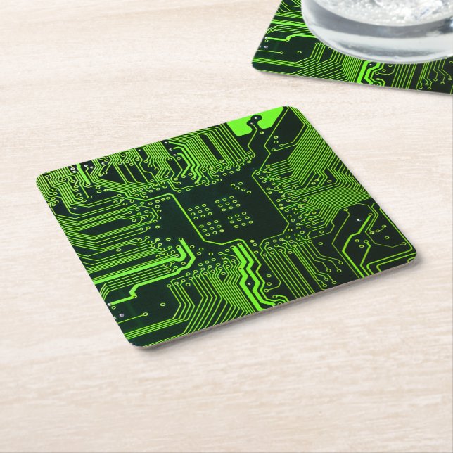 Geek Out Nerd PCB Green Electronic Circuit Board  Square Paper Coaster (Angled)