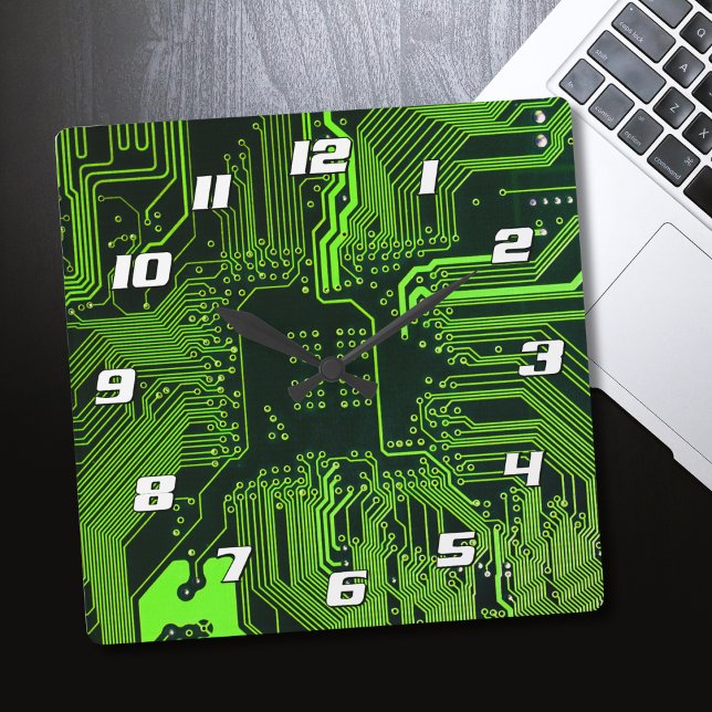 Geek Out Nerd PCB Green Electronic Circuit Board  Square Wall Clock (Creator Uploaded)