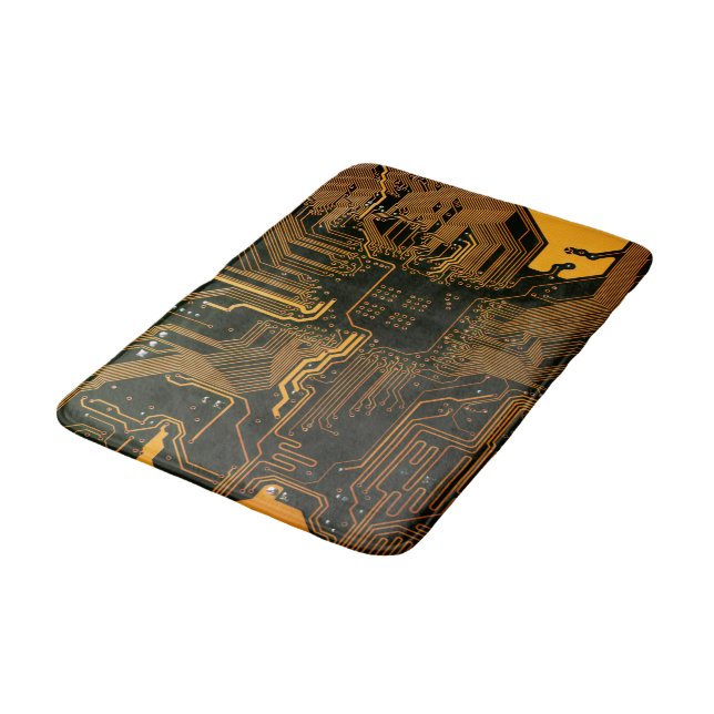 Geek Out Nerd PCB Orange Electronic Circuit Board  Bath Mat (Angled)