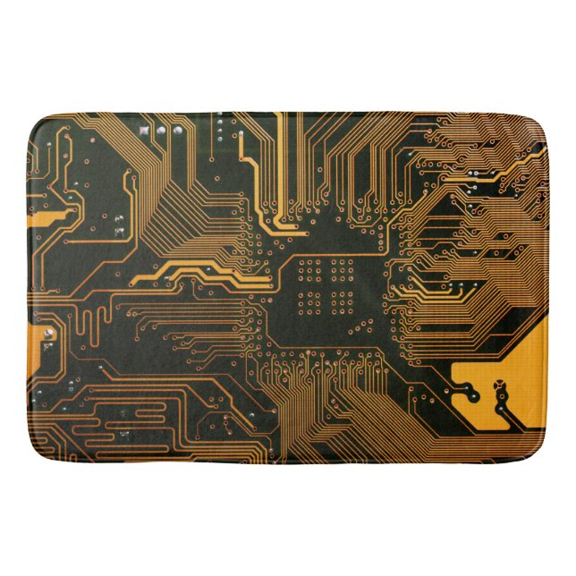 Geek Out Nerd PCB Orange Electronic Circuit Board  Bath Mat (Front)