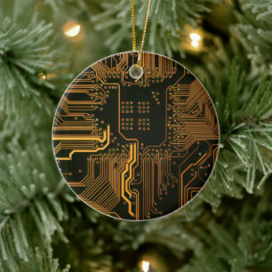 Geek Out Nerd PCB Orange Electronic Circuit Board Ceramic Ornament