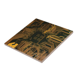 Geek Out Nerd PCB Orange Electronic Circuit Board Ceramic Tile
