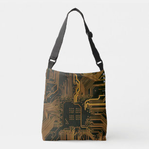 Geek Out Nerd PCB Orange Electronic Circuit Board Crossbody Bag