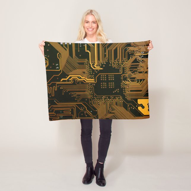 Geek Out Nerd PCB Orange Electronic Circuit Board  Fleece Blanket (In Situ)
