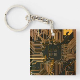 Geek Out Nerd PCB Orange Electronic Circuit Board  Key Ring