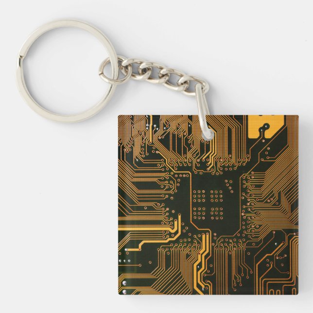 Geek Out Nerd PCB Orange Electronic Circuit Board  Key Ring (Front)