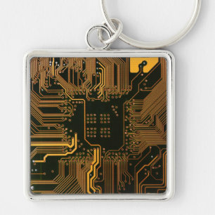 Geek Out Nerd PCB Orange Electronic Circuit Board Key Ring