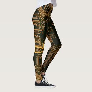 Geek Out Nerd PCB Orange Electronic Circuit Board  Leggings