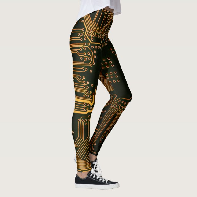 Geek Out Nerd PCB Orange Electronic Circuit Board  Leggings (Right)