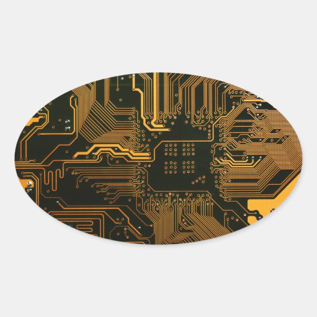 Geek Out Nerd PCB Orange Electronic Circuit Board  Oval Sticker (Front)