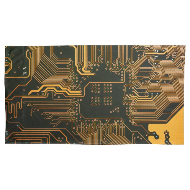 Geek Out Nerd PCB Orange Electronic Circuit Board  Pillowcase (Front)