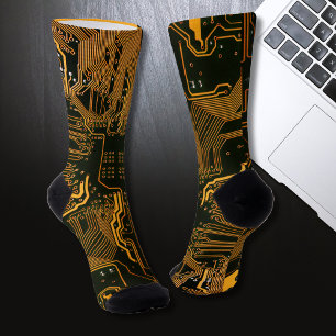 Geek Out Nerd PCB Orange Electronic Circuit Board  Socks