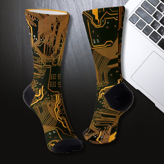 Geek Out Nerd PCB Orange Electronic Circuit Board  Socks (Creator Uploaded)