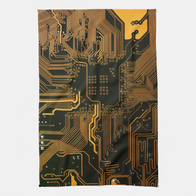 Geek Out Nerd PCB Orange Electronic Circuit Board  Tea Towel (Vertical)