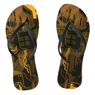 Geek Out Nerd PCB Orange Electronic Circuit Board  Thongs