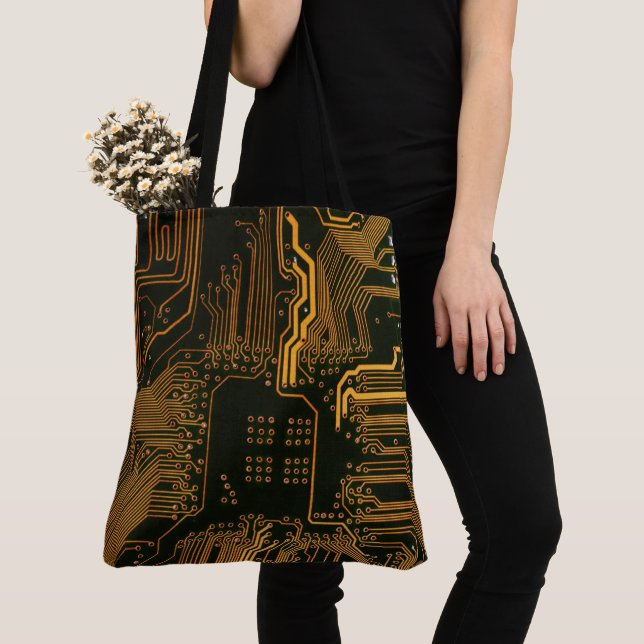 Geek Out Nerd PCB Orange Electronic Circuit Board  Tote Bag (Close Up)