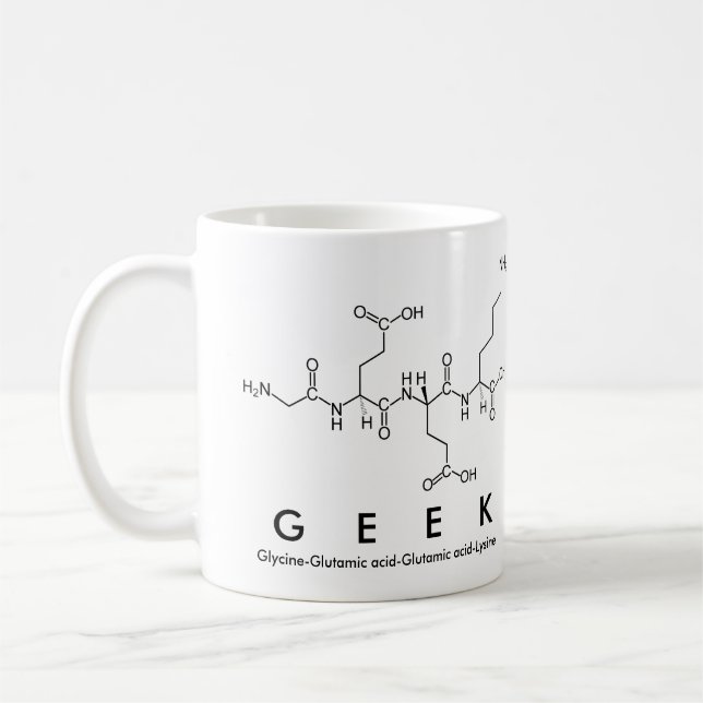 Geek peptide word mug (Left)