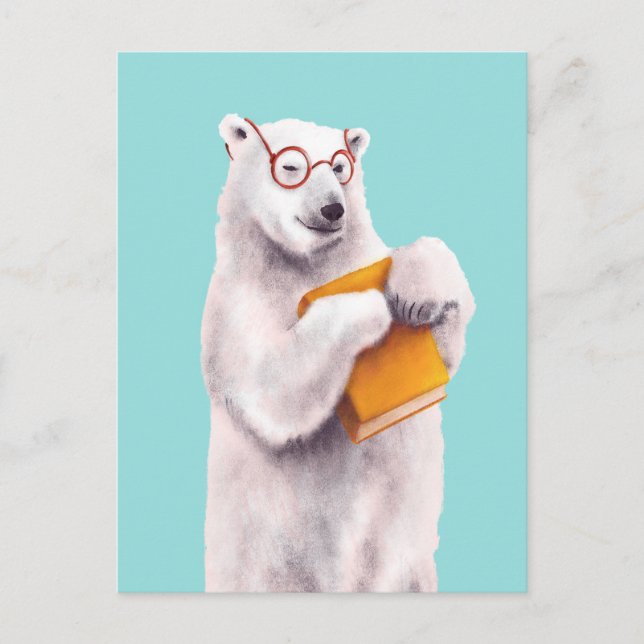 Geek Polar Bear Reading Postcard (Front)