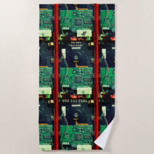 Geek robotic printed circuit board electronic Cool Beach Towel