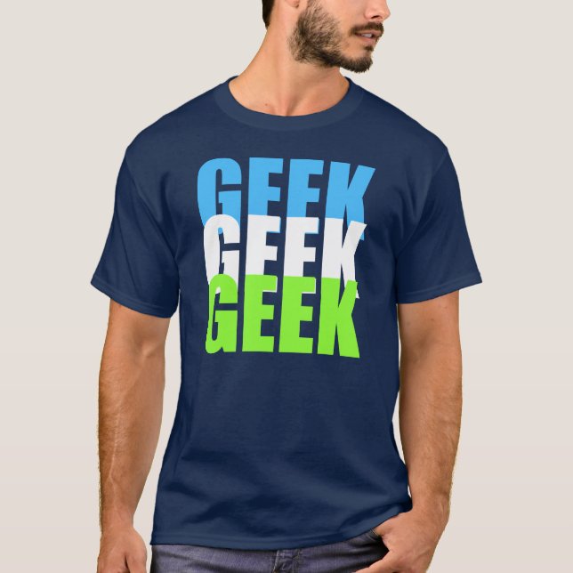 geek t-shirt with blue white green design (Front)