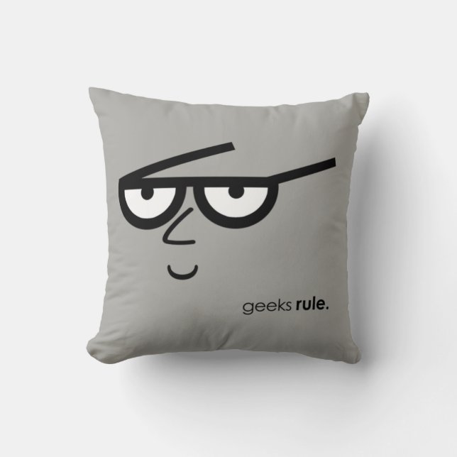 "Geeks Rule" Funny-looking Face with Eyeglasses Cushion (Front)