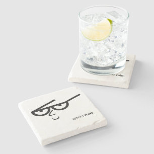 "Geeks Rule" Funny-looking Face with Eyeglasses Stone Coaster