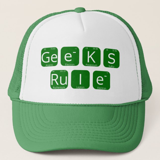 Geeks Rule Periodic Table Slogan Trucker Hat (Front)