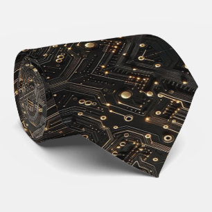 Geeky Black and Gold Circuit Computer Board Tie