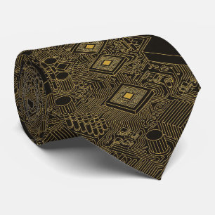 Geeky Black and Gold Circuit Computer Board Tie