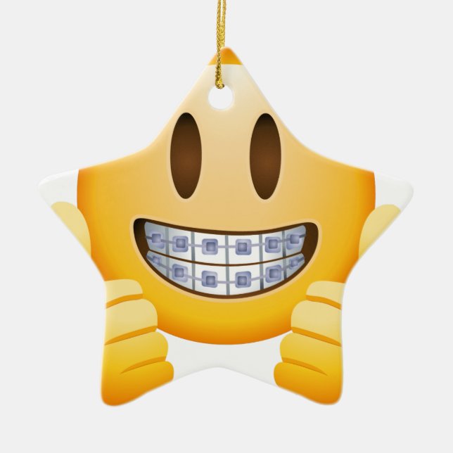 Geeky Braces Emoji Ceramic Tree Decoration (Front)