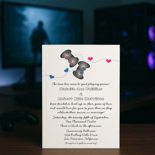 Geeky Gamers   Blue and Pink Wedding Invitation 