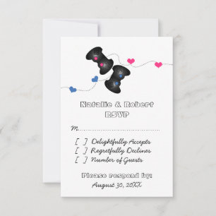 Geeky Gamers Wedding Response Card Dark, Blue/Pink