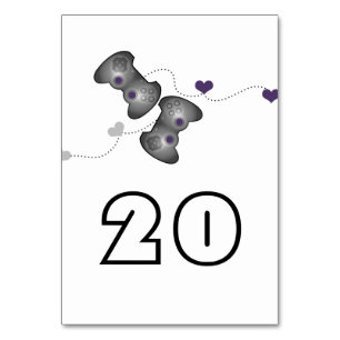Geeky Gamers Wedding Table Card Silver Purple