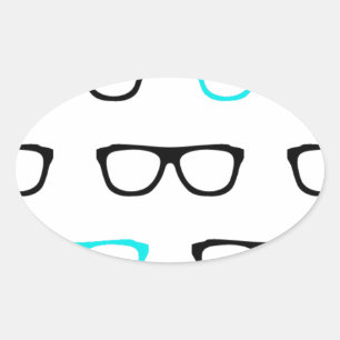 geeky glasses blue geek oval sticker