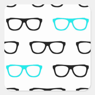 geeky glasses blue geek square sticker
