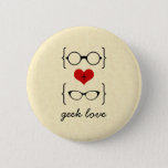 Geeky Glasses Button<br><div class="desc">Cute and whimsical Geeky Glasses Button featuring a red heart flanked by two pairs of geeky eyeglasses, a manly pair and a girly pair. This sweet button will add nerdy flair anywhere you stick it! Easy to customise, simply add the personalised text of your choosing. Click "Customise It" to find...</div>
