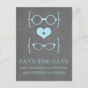 Geeky Glasses Chalkboard Save the Date Postcard