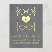Geeky Glasses Chalkboard Save the Date Postcard