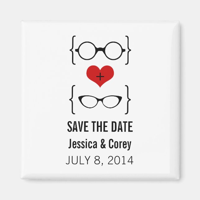 Geeky Glasses Save the Date Magnet (Front)