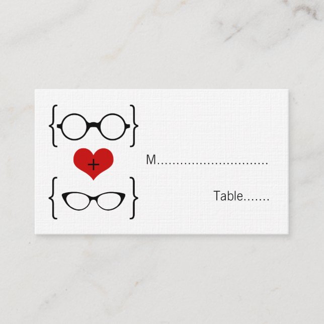 Geeky Glasses Wedding Place Cards (Front)