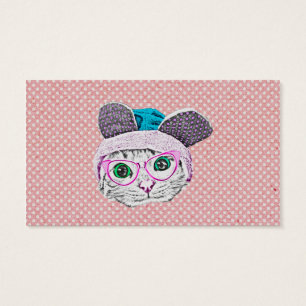 Geeky Kitty Cat with Bunny Hat & Glasses