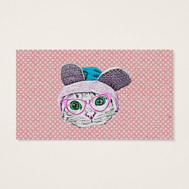 Geeky Kitty Cat with Bunny Hat & Glasses (Back)
