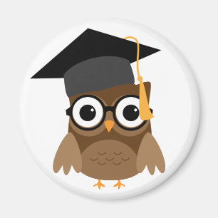 Geeky Owl with Glasses and Cap Graduation Magnet