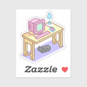 Geeky Pastel Pink Yellow Pixel Art Computer