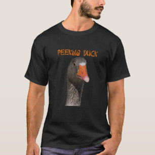 Geeky Peeking Duck Under Asian Style Text T-Shirt