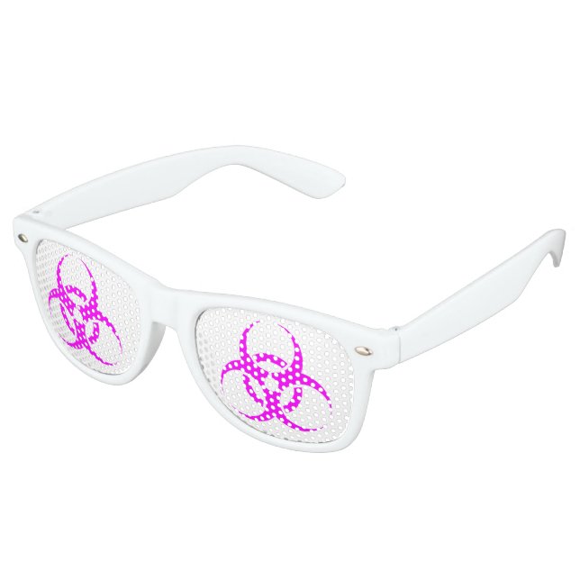 Geeky Pink Biohazard Sign Retro Sunglasses (Angled)
