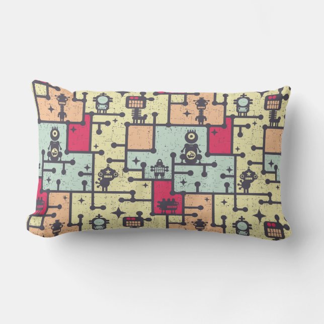 geeky robot maze pattern vector lumbar cushion (Front)