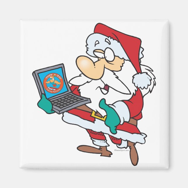 geeky technology savvy santa with a laptop cartoon magnet (Front)